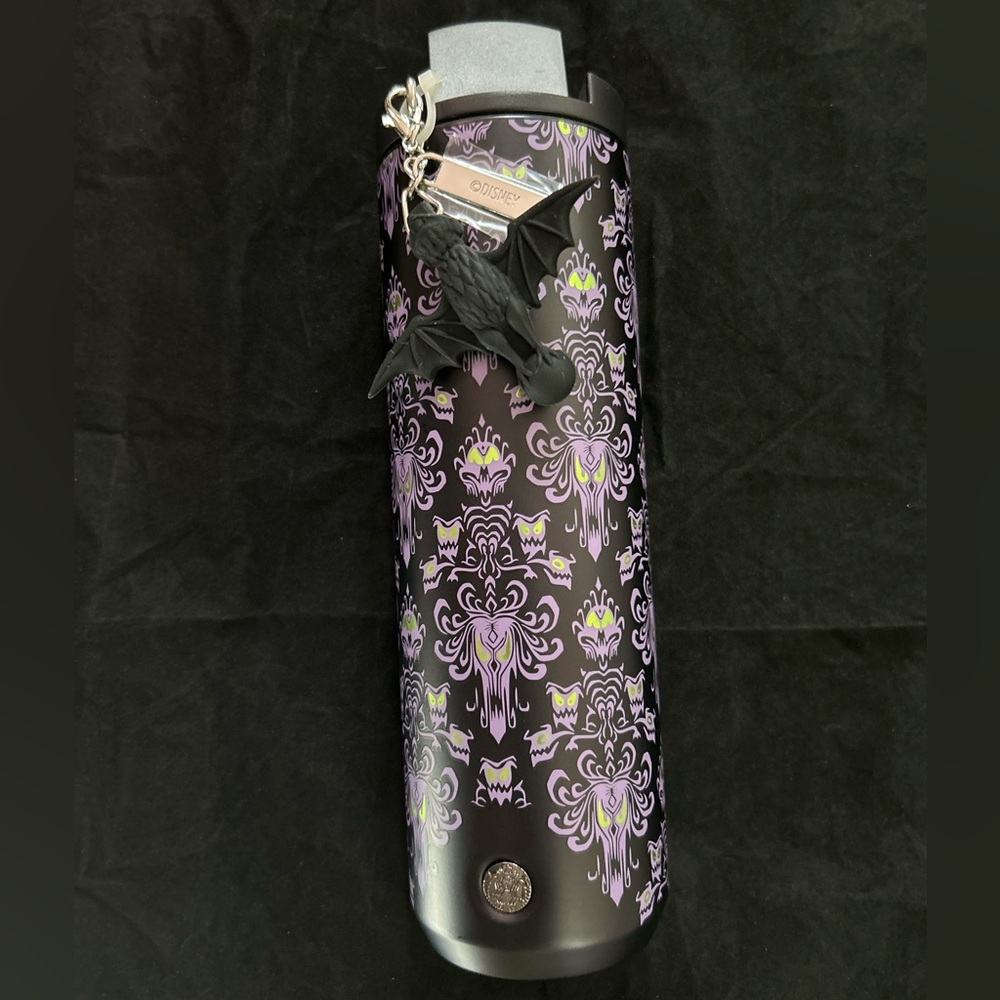 Disney Parks Haunted Mansion Starbucks Travel Tumbler with Bat accessory NWT - Picture 10 of 12